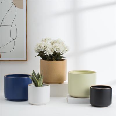 China Nordic Modern Matte Color Black Blue White Ceramic Pot Set Succulent Bonsai Flower Planter Pot For Indoor Plants for sale