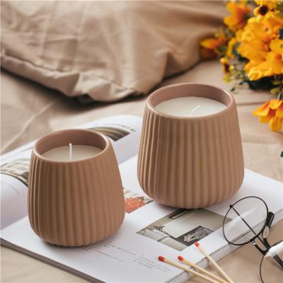 China New Design ECO-frendly Fashionable Votive Brown Bulk Vessel Empty Ceramic Candle Jar Container For Candles for sale