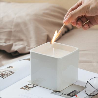 China ECO-frendly Bulk Candle Cheap Custom White Glossy Container Wholesale Empty Ceramic Square Candle Jar For Candle Making for sale