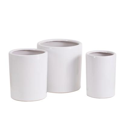 China Large Cylinder Tall Flower Ceramic Home Indoor Ceramic Planters Modern Simple White Modern Potted Planters Wedding Garden Decor for sale