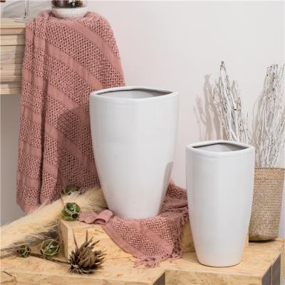 China Wholesale White Modern Flowerpot Large Large Ceramic Cylinder Outdoor Home Indoor Decor Planter Tall Flower Pot For Plants for sale