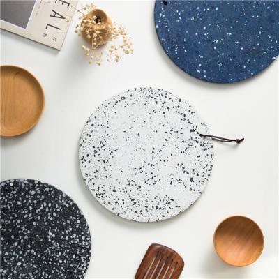 China Nordic modern home decoration restaurant style trinket tray handmade round terrazzo coaster food serving tray for sale