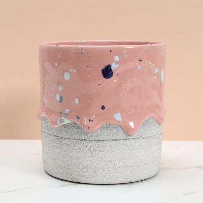 China New Design Pink Cylinder Modern Unique Indoor Home Small Flower Planter Pots Decorative Ceramic Cactus Pot for sale