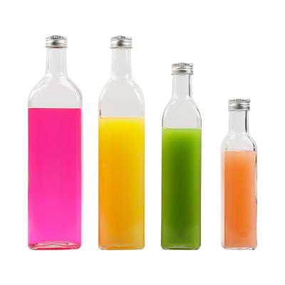 China Round Beverage Water Juice Glass Bottles Square 100ml 250ml 500ml 750ml 1000ml 16oz 20oz 32oz With Aluminum Caps for sale