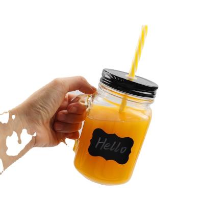 China 480ml 16oz Beverage Clear Milk Juice Water Mason Jar With Metal Lid Straw for sale