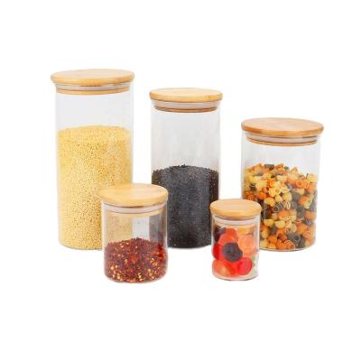 China Wholesale Heatable High Borosilicate Glass Food Storage Jar With Bamboo Lid Square And Round for sale