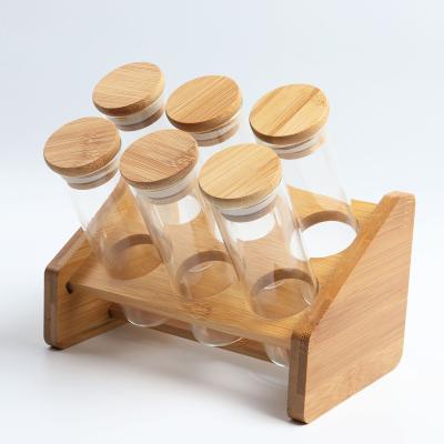 China 7pcs High Borosilicate Glass Food Storage Jar Heatable Wholesale Suit With Round Bamboo Lid for sale