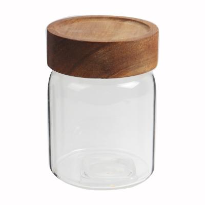 China Freshness Preservation Borosilicate Glass Jar Food Storage Jar Top Sealed Air Tight Glass Jam Jar With Wooden Lid for sale