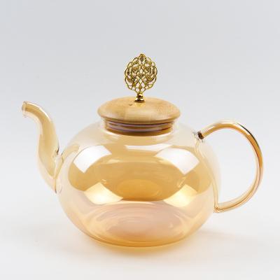 China Viable Brown 1500ml Teapot With Food Grade Heat Resistant Clear Borosilicate Glass Teapot Glass Tea Strainer Pyrex Heat Resistant Glass for sale