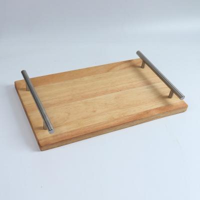 China Modern Modern Luxury Metal Handles Tray Rustic Torched Serving Tray Wooden Serving for Meat Vegetables and Fruits for sale