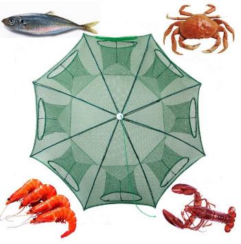 China Fish Cage System Umbrella Folded Hexagon Fishing Shrimp Trap Portable Fishing Net Fish Shrimp Minnow Crab Cast Mesh Trap for sale