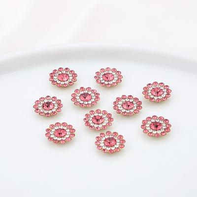 China Sunflower Three Layer Crystal Glass Sew On Rhinestones Flatback 14mm Rose Color Hot Sale Flatback With Claw For Dance Dress for sale