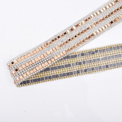 China Wholesale Flatback 2*40cm Wedding Dress Belt Chain With Glue Universal Super Instant Bridal Dress Ironed Paste Patch for sale