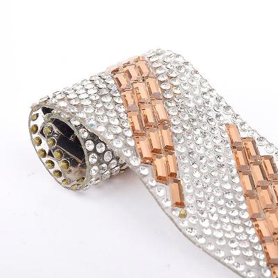 China New Hot Sale Handmade Flatback Rhinestone Crystal Chain Drilling Mesh Adhesive Jewelry Clothing Luggage Accessories for sale