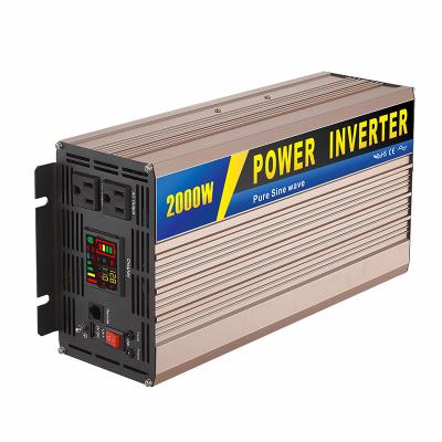 China Manufacturer 2000w 12v 24v 48v dc to 110v 220v ac pure sine wave inverter with 2 plug 38.1X17X10.5cm (LXWXH) for sale