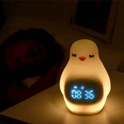 China Touch Control Led Light Multifunctional Morning Wake Up Silicone Night Lamp Penguin LED Alarm Clock Night Light for sale