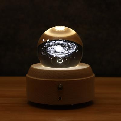 China Modern 3D K9 Crystal Ball Music Box Table Night Lamp Laser Engraved Rotating Crystal for Party Home Birthday Gift for sale