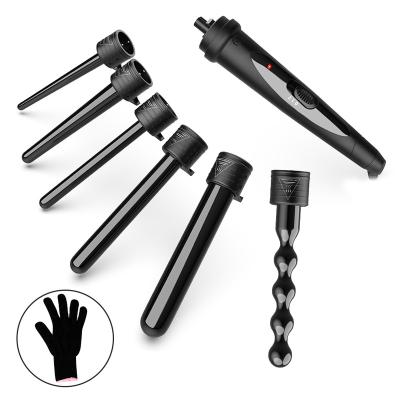 China Hot Selling Professional Automatic Curling Replaceable 6 In 1 Flat Hair Curler Iron Salon Curling Iron Set Wand Set Small Wave OEM ODM Service for sale