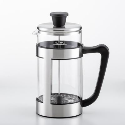 China Sustainable Hot Sale 1L Stainless Steel Coffee Press French Glass Coffee Plunger / Tea Maker for sale