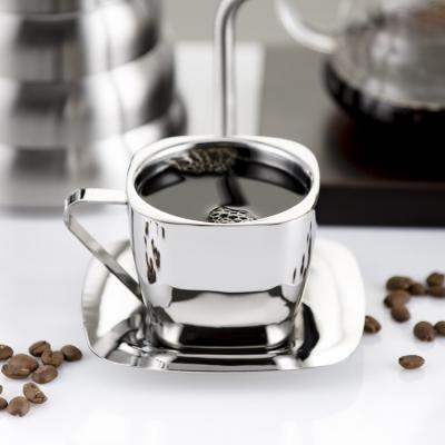 China Stainless Steel Sustainable Square Double Wall Coffee Cup And Saucer Set for sale