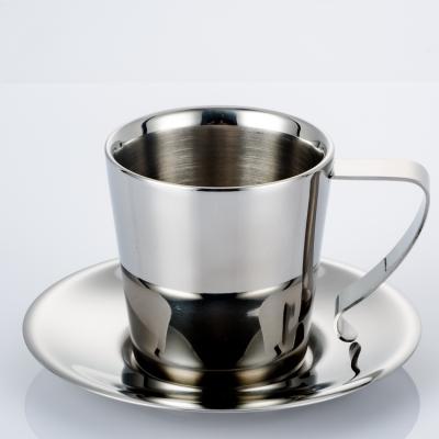 China Sustainable Double Wall Stainless Steel Coffee Cup And Saucer Set for sale