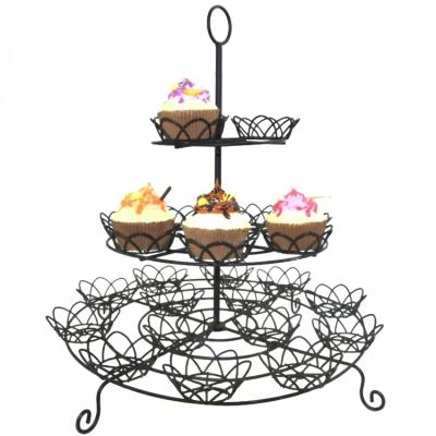 China Sustainable 3 Tier Round Flower Shape Yarn Cupcakes Dessert Cake Stand for sale