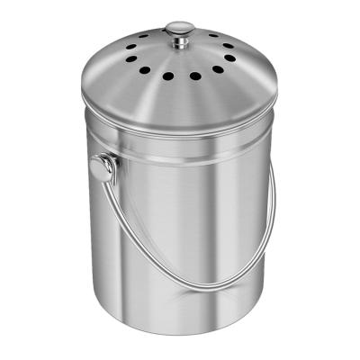 China Sustainable Stainless Steel Kitchen Compost Waste Pail Indoor Countertop Kitchen Recycling Bin Bucket for sale