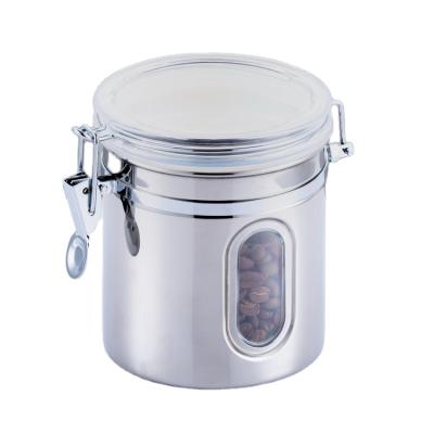 China Dia12cm Round Stainless Steel Sustainable Canister With Clear Acrylic Lid And Visible Window for sale