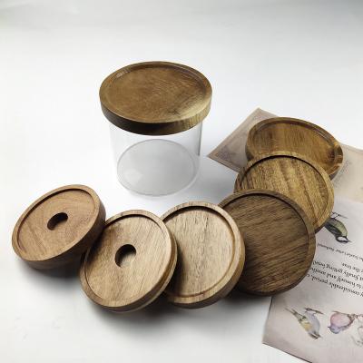 China Non-refillable European best-selling classic wooden lid sealed storage can coffee custom wooden powder lid size glass box for sale