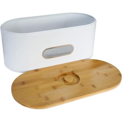 China Modern Stored Metal Storage Container Bread Box With Bamboo Lid For Kitchen for sale