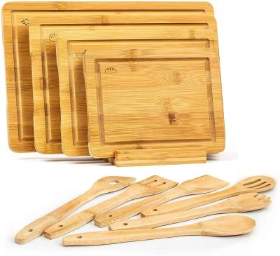 China Sustainable Hot Sale Bamboo Wooden Cutting Board Set With Kitchen Utensil For Kitchen for sale