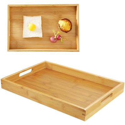 China Home 100% Premium Bamboo Wooden Serving Tray With Handles for sale