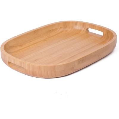 China Bamboo Wooden Serving Stored Tray Handles For Food Ottoman Decorative Oval Wooden Coffee and Tea for sale