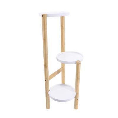 China Nordic Style Customized Modern Indoor Bamboo Wood Floor-standing 3 Layer White Flower Pot Removable Rack for sale