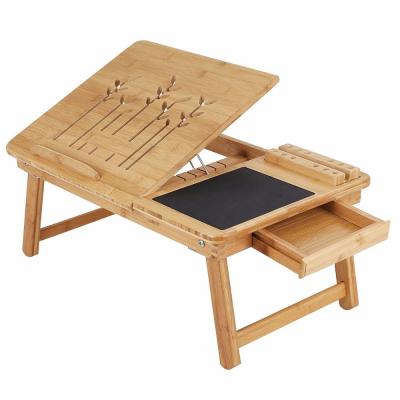 China (Other) Lap Desk Portable Breakfast Serving Adjustable Bamboo Bed Tray With Tilting Top Drawer for sale