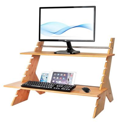 China (Other) Adjustable Bamboo Standing Desk Height Stand Up With Monitor Riser for sale