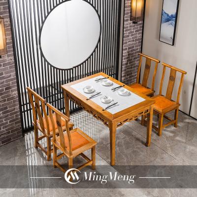 China Design Durable Antique Elegant Marble Dining Table Set For Restaurant Solid Wood Edge Marble Table With 4 Chairs for sale