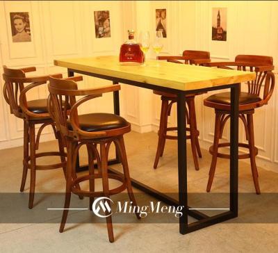 China Eco-friendly Industrial Style Table Bar Set High Solid Wood Table Bar Chairs And Table Bar Furniture Commercial Furniture Modern Iron Frame for sale