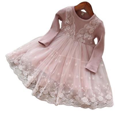 China Breathable Korean version of children's use autumn girl's long-sleeved dress gauze skirt lace soft dress for sale