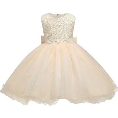 China Kids Formal Sleeveless Bow Pattern O-neck Flower Girls Party Sequined Princess Dress for sale