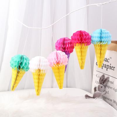 China Accept Customize Designs Hanging Ice Cream Honeycomb Ball Tissue Paper Ice Cream Decorations For Wedding Birthday Decoration for sale