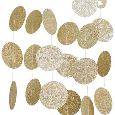 China 2inch Champagne Glitter Sewing Paper Circle Paper Card Garland for Birthday Wedding Backdrop for sale