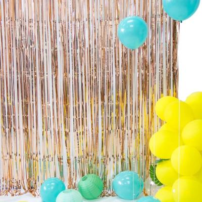 China Wholesale Good Quality Champagne Party Metallic Tinsel Foil Fringe Door Curtain Backdrop For Birthday Wedding Photo Booth Decorations for sale