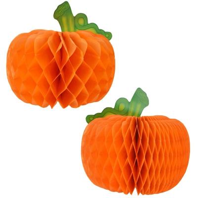 China Hanging Decorations 25cm Tissue Paper Honeycomb Pumpkin For Thanksgiving Harvest Festival Halloween for sale