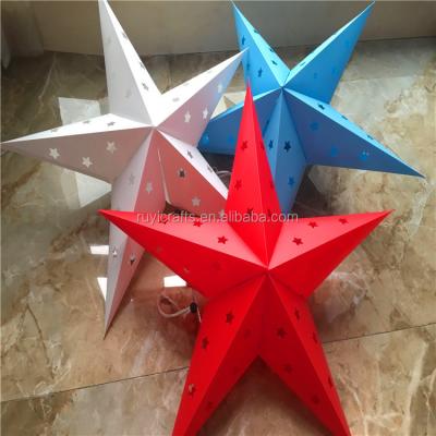 China Red White Blue Hanging Paper Star 4 Christmas Paper Star Traditional July Lantern for sale