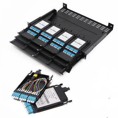 China FTTX-oplossing 24 hoge Kern - de dichtheidsmpo Cassette, Cassette van de Vezel de Optische 24F SM/OM3 MPO Doos MTP voor 1U-Rek zet MPO-Chassis op Te koop