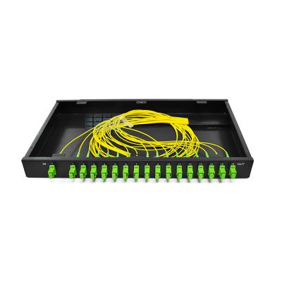 China 1x16 1x32 1x64 Port 1RU Rack mounted fiber optical patch panel 19 inch PLC Splitter Box for sale