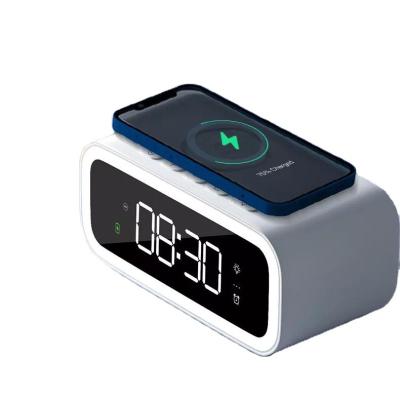 China Wireless Charger Cell Phone Car Digit Clock Charger Clock 4 in 1 Mobile Digital Alarm Clock for sale