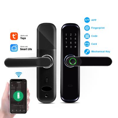 China Hotel Life Tuya App Smart WiFi Door Lock Fingerprint Door Handle Electric Smart Biometric Lock for sale