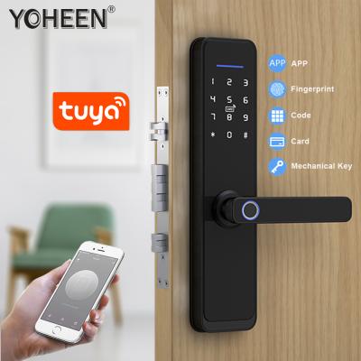 China Smart Hotel Tuya App Phone Wifi Door Lock Biometric Fingerprint Smart Handle Digital Door Lock For Home for sale